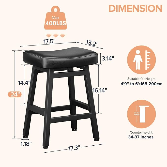 Counter Height Bar Stools Set of 2, 24 Inch Barstools - Image 2