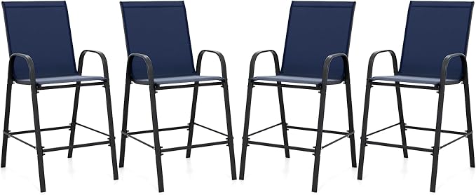 Tangkula Outdoor Bar Stools Set of 4, Enlarged Seat & Metal Frame, Tall Patio by TANGKULA