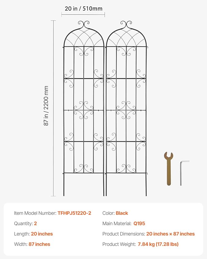 VEVOR Garden Trellis for Climbing Plants, 87 x 20 in, 2 Packs Rustproof Metal - Image 7