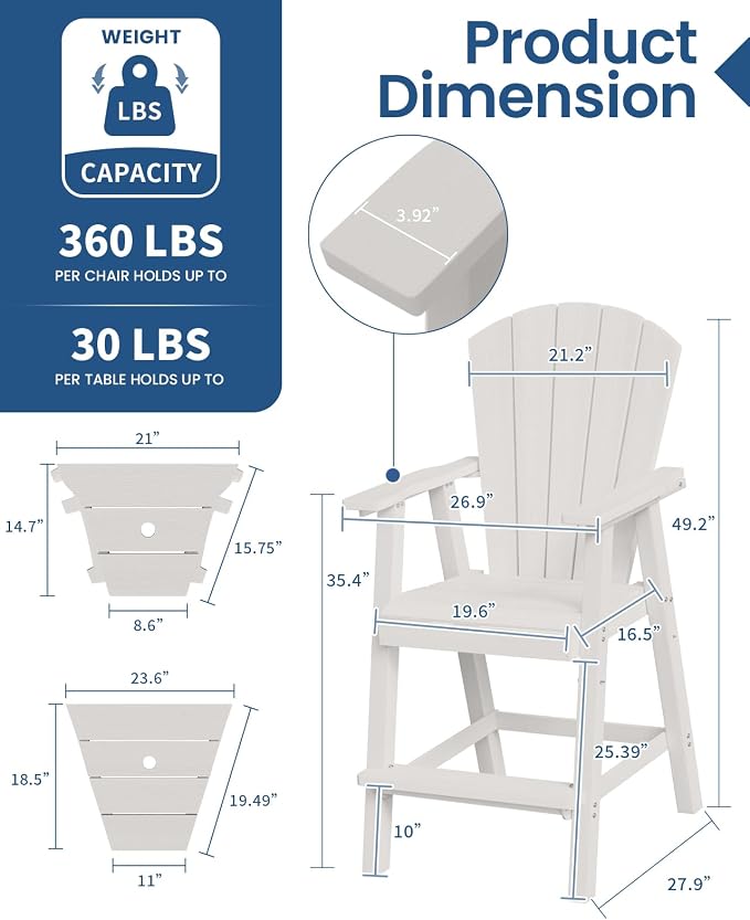 Ciokea Tall Adirondack Chairs Set of 2, HDPE Outdoor Adirondack Bar Stools - Image 2