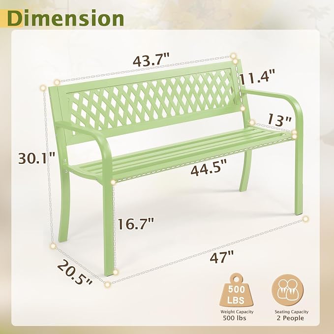 VINGLI 47'' Outdoor Bench, Weather Resistant Garden Patio Bench Powder Coated - Image 3