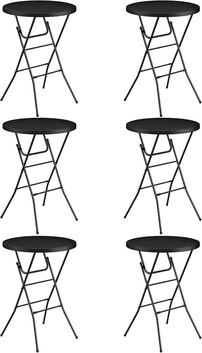 Round Folding Table, Portable Plastic Table w/Thick Table Top, Metal Frame by IWDOO