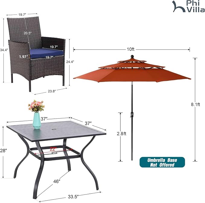 PHI VILLA 5 Piece Patio Dining Set - Image 8