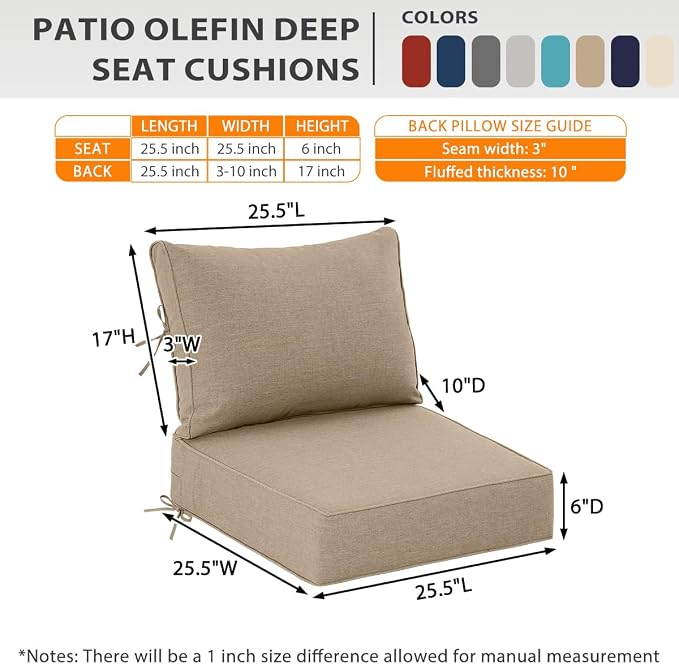 Sundale Outdoor Olefin Deep Seat Cushion, Patio Chair Cushion and Pillow - Image 6