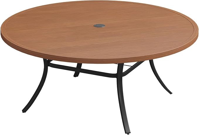 Patio Dining Table for 8-10, Round Metal Outdoor Table by VOXBIN