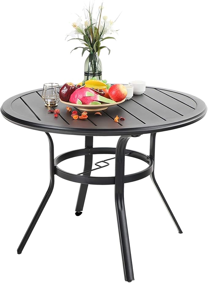 PHI VILLA 38 Inch Outdoor Round Dining Table, Metal Wrought Iron Slat Patio by PHIVILLAThepioneerofcomfortablehouseholdsupplies