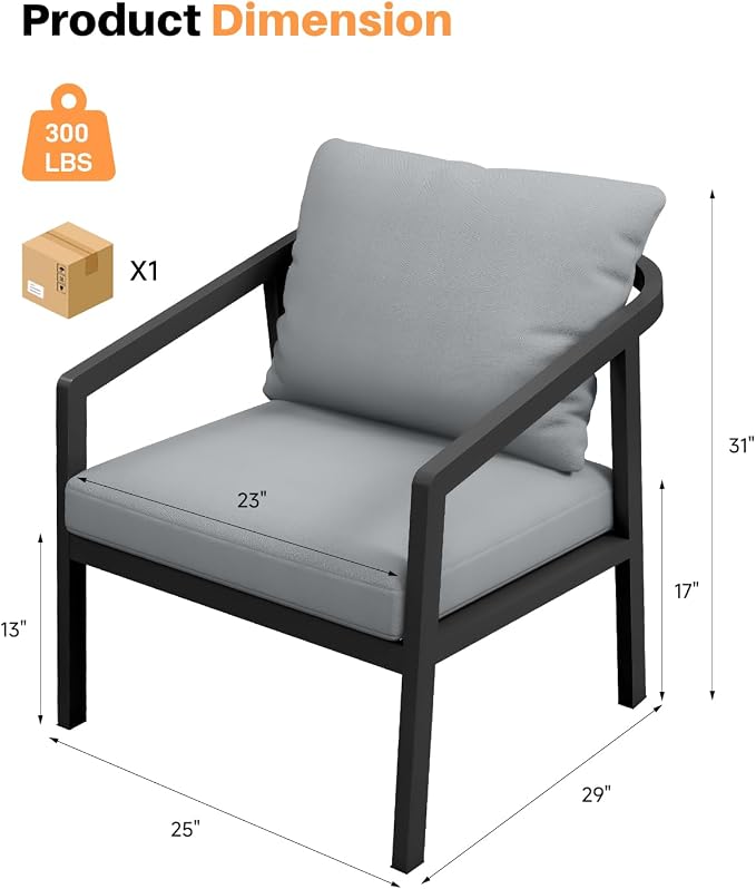 Patio Sofa Chairs Set of 2, Never-Rust Aluminum Outdoor Armchair - Image 3