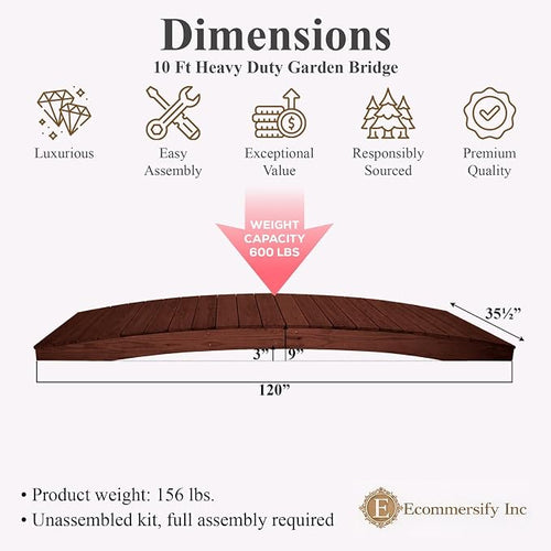 10 FT MAHOGANY Amish Made Pinewood Heavy Duty Garden Bridge - Image 2