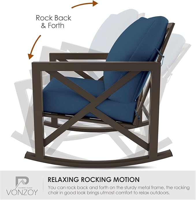 Outdoor Rocking Bistro Set, Patio Rocking Chairs Set of 2 - Image 2