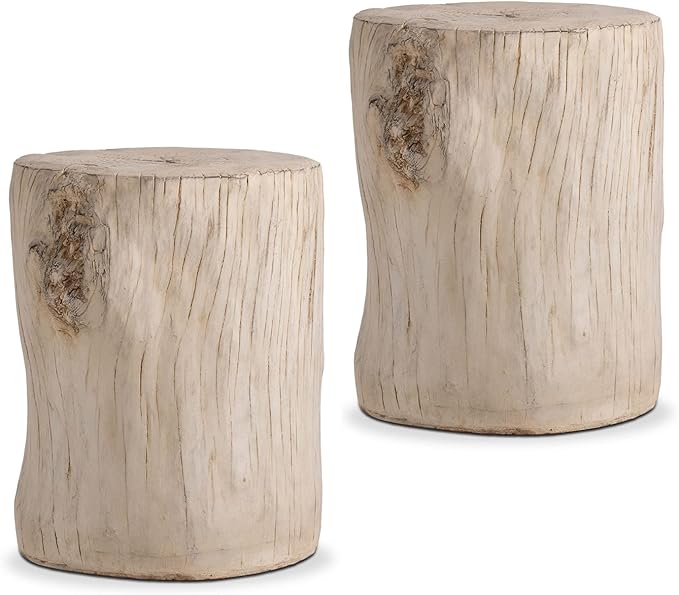 COSIEST 2 Pieses Outdoor Side Table, Hand-Painted Wood Stump Side Table Set of 2 by COSIEST