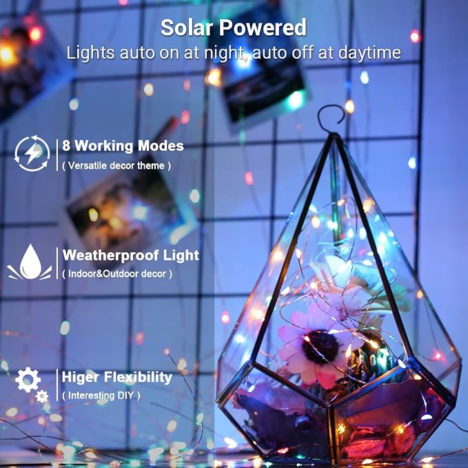Brizled 2 Pack Each 200 LED 66ff Multicolor Solar Christmas Lights, Colored - Image 2