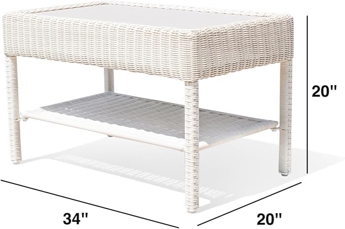Park Meadow Outdoor Wicker Coffee Table 34 Inch HDPE Rattan Patio Furniture - Image 2