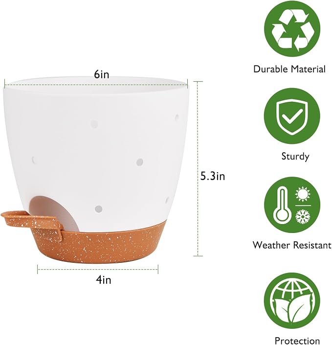 6 Inch Orchid Pots with Holes, 2 Pack Self Watering Planters - Image 4