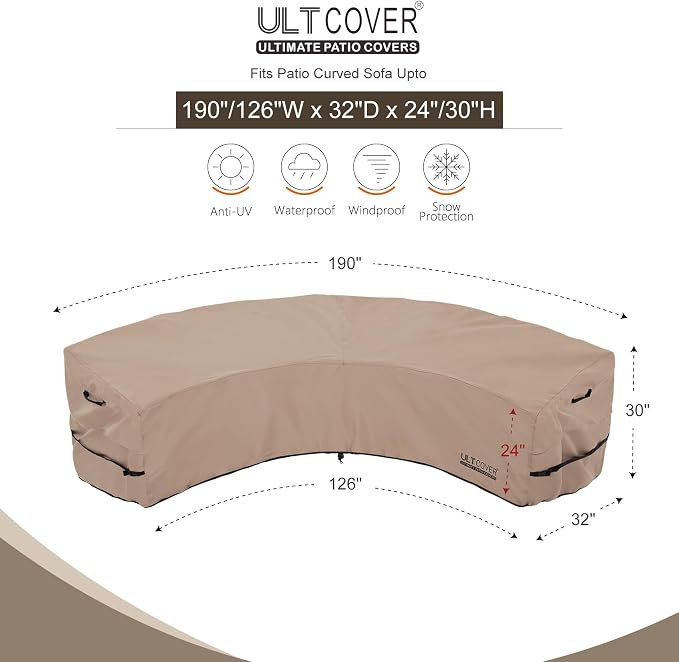 ULTCOVER Patio Curved Sofa Cover Waterproof - Image 2