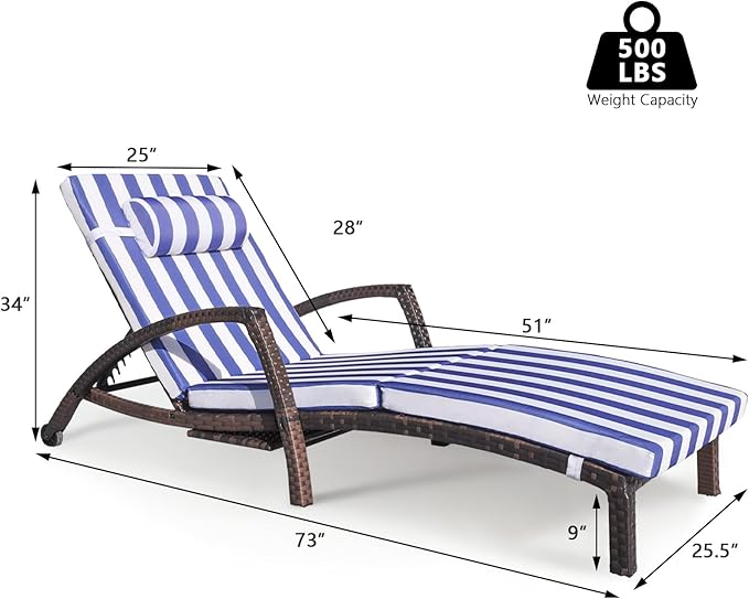 Chaise Lounge Chairs Outdoor Set of 2, Comfy Outside Wicker Patio Pool Lounge - Image 7