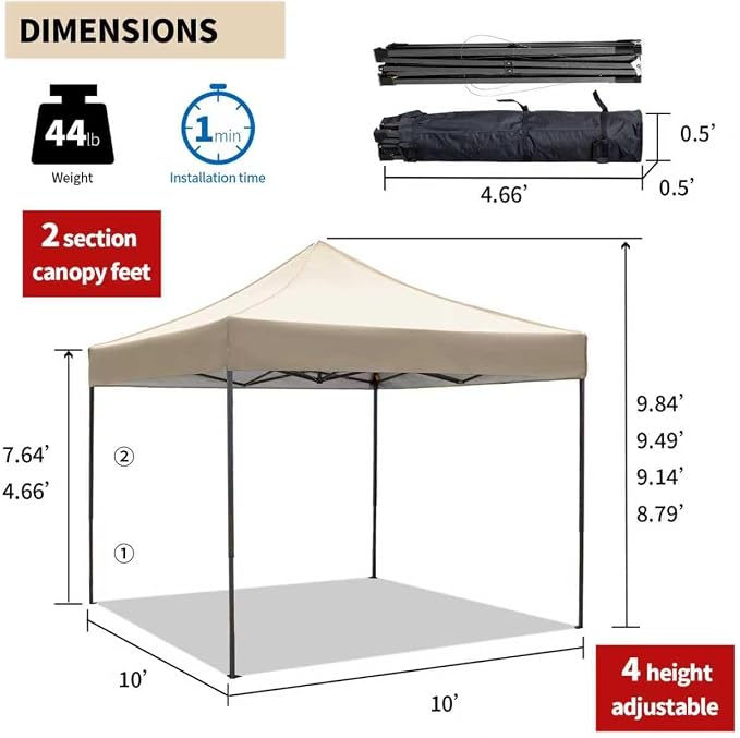 10x10 Pop up Canopy Tent with Sidewalls, Heavy Duty Waterproof Sun Shade Canopy - Image 6