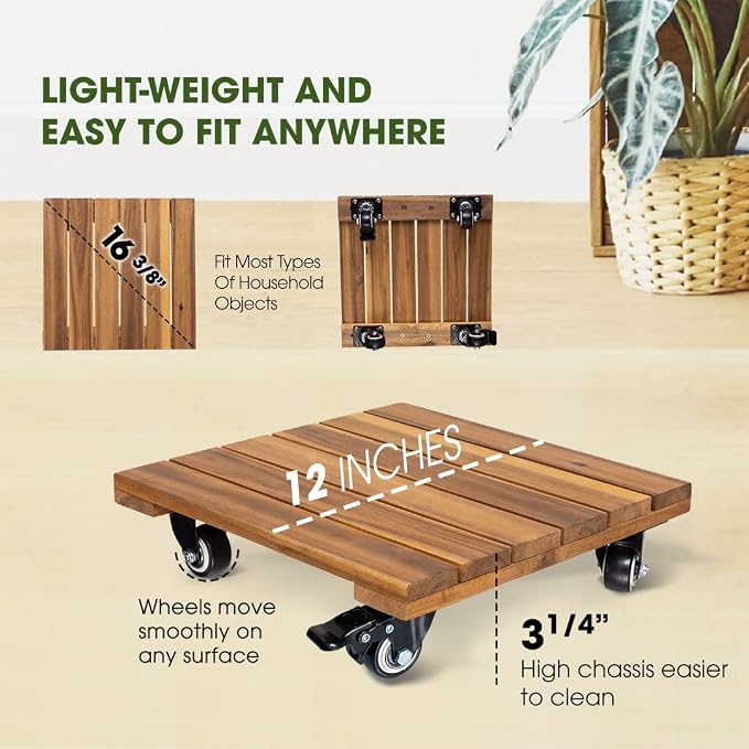 2pack Wood Plant Caddy With Wheels Heavy Duty, 264 Lbs Capacity, Upgraded 12 - Image 5