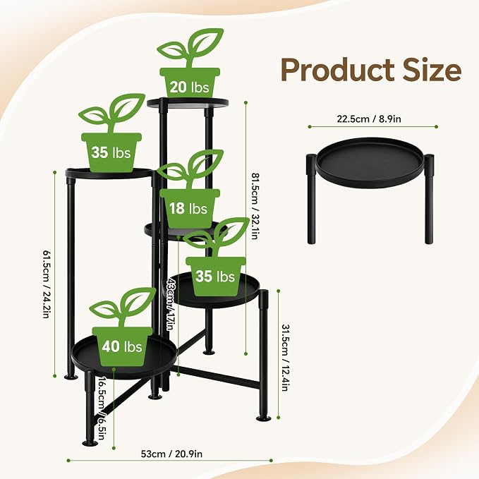 5 Tier Plant Stand Indoor, Metal Corner Plant Shelf Outdoor, Foldable Tall - Image 3