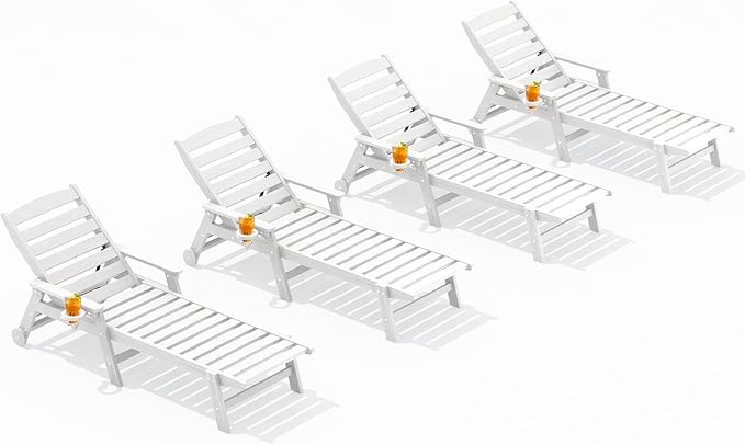 SERWALL Patio Chaise Lounge Chair Set of 4, 5 Positions Adjustable Poly Outdoor by SERWALL