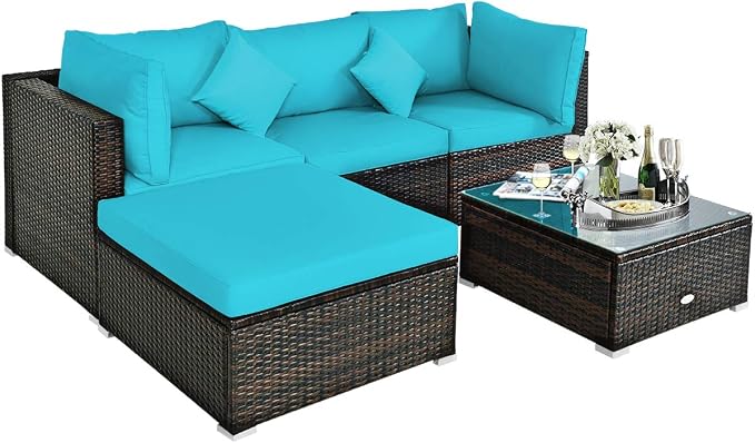 Tangkula 5 Pieces Patio Rattan Furniture Set, Outdoor Sectional Rattan Sofa Set - Image 8