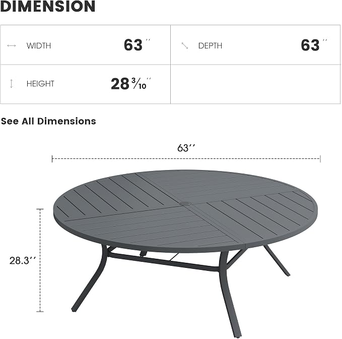 Patio Dining Table for 8-10, Round Metal Outdoor Table - Image 3