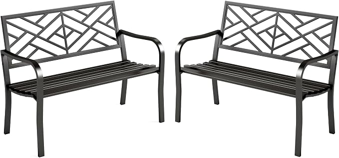 MFSTUDIO Outdoor Metal Bench Set of 2, Garden Patio 43.7 Inches Cast Iron Metal by MFSTUDIO