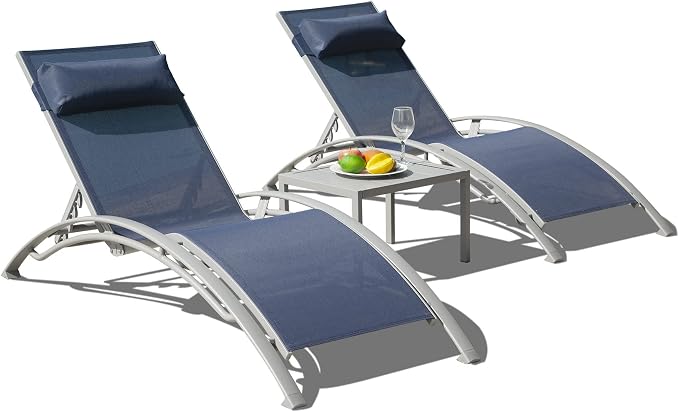 Domi Pool Lounge Chairs Set of 3, Adjustable Aluminum Outdoor Chaise Lounge - Image 3