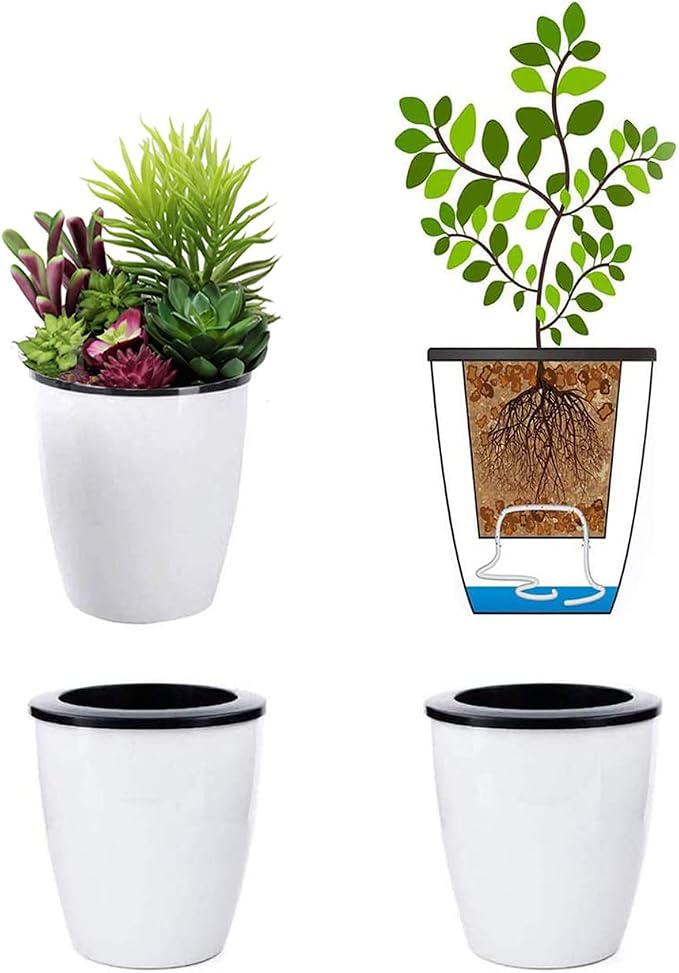3.5“ Self Watering Planter White Flower Pot, Mini Plant Pot, African Violets by OYSIR