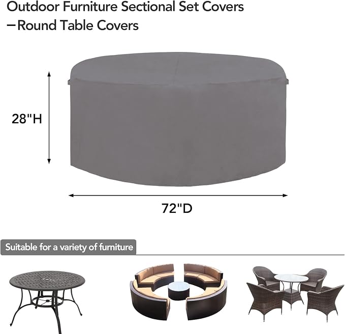 Easy-Going 600D Heavy Duty Round Patio Furniture Cover, Outdoor Table and Chair - Image 2