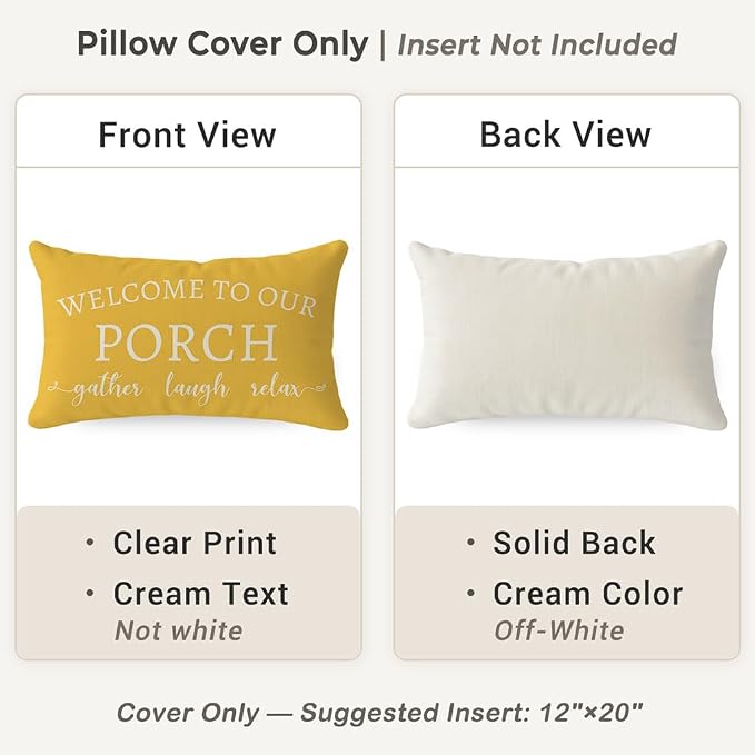 PANDICORN Welcome to Our Porch Stay Awhile Yellow Farmhouse Outdoor Lumbar - Image 4