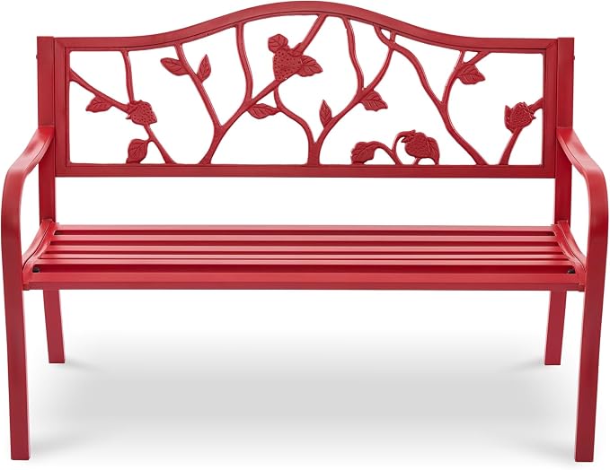 50" Outdoor Garden Bench, Cast Iron Metal Outdoor Benches Weatherproof by Attliahome