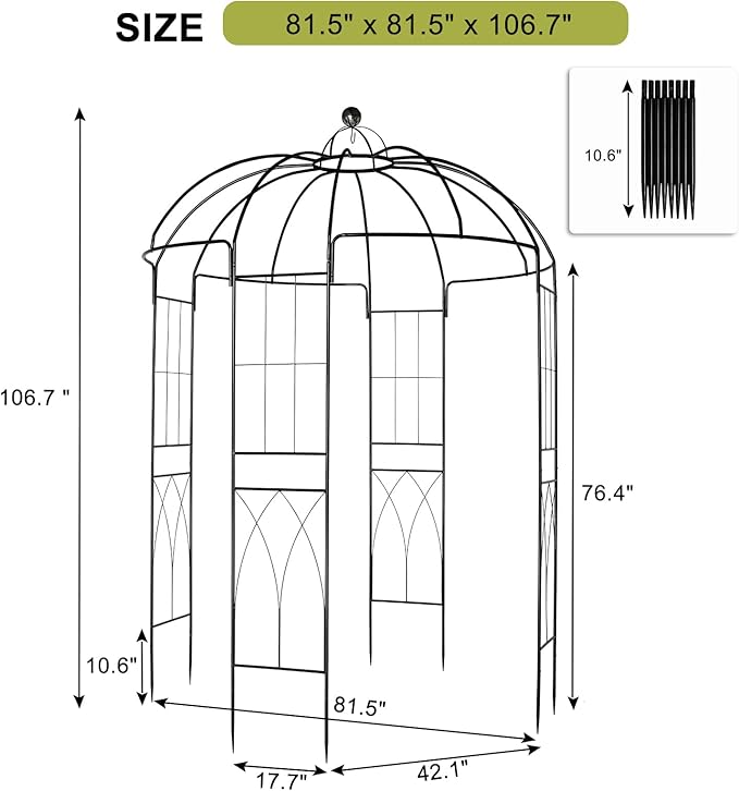 VINGLI Metal Garden Arbor Birdcage Shape, Outdoor Frame Trellis - Image 3