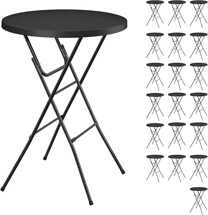 Round Folding Table, Portable Plastic Table w/Thick Table Top, Metal Frame by IWDOO