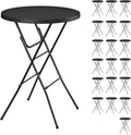 Round Folding Table, Portable Plastic Table w/Thick Table Top, Metal Frame by IWDOO