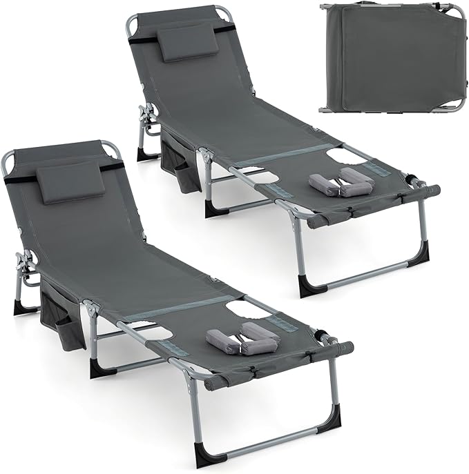 GYMAX Tanning Chair, 330LBS Beach Lounge Chair by GYMAX
