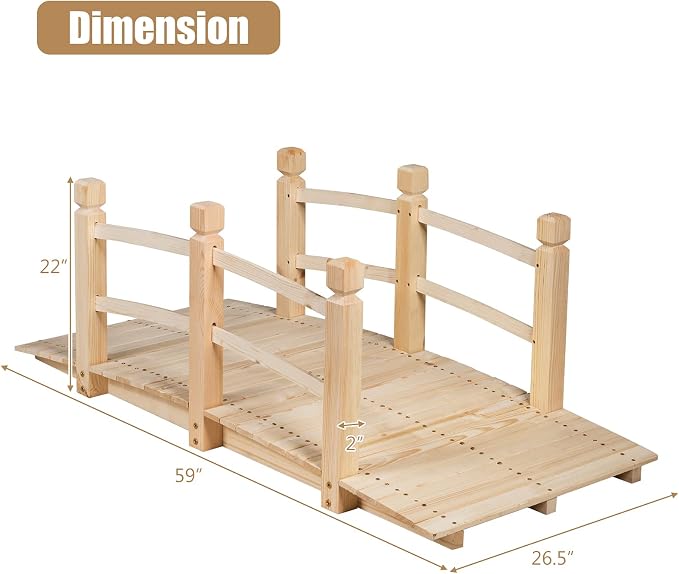 S AFSTAR Garden Bridge, 5FT Wooden Arc Footbridge - Image 7