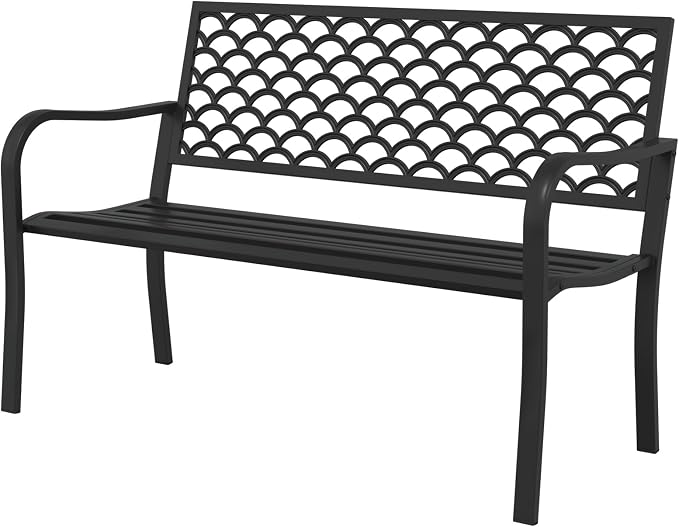 Outdoor Bench Garden Bench, Iron Metal Frame Outdoor Benches Weatherproof by Xalvora