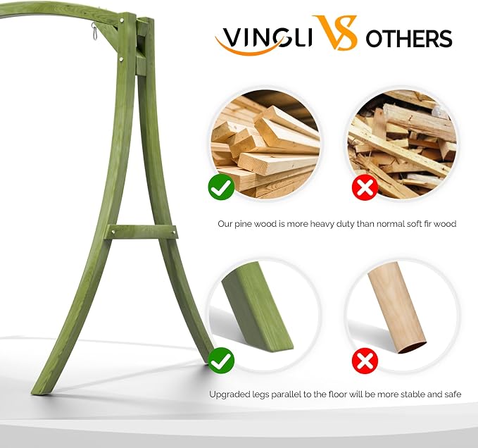 VINGLI 5FT Wooden Swing Frame, 1000LBS Heavy Duty A-Frame Porch Swing Stand - Image 2