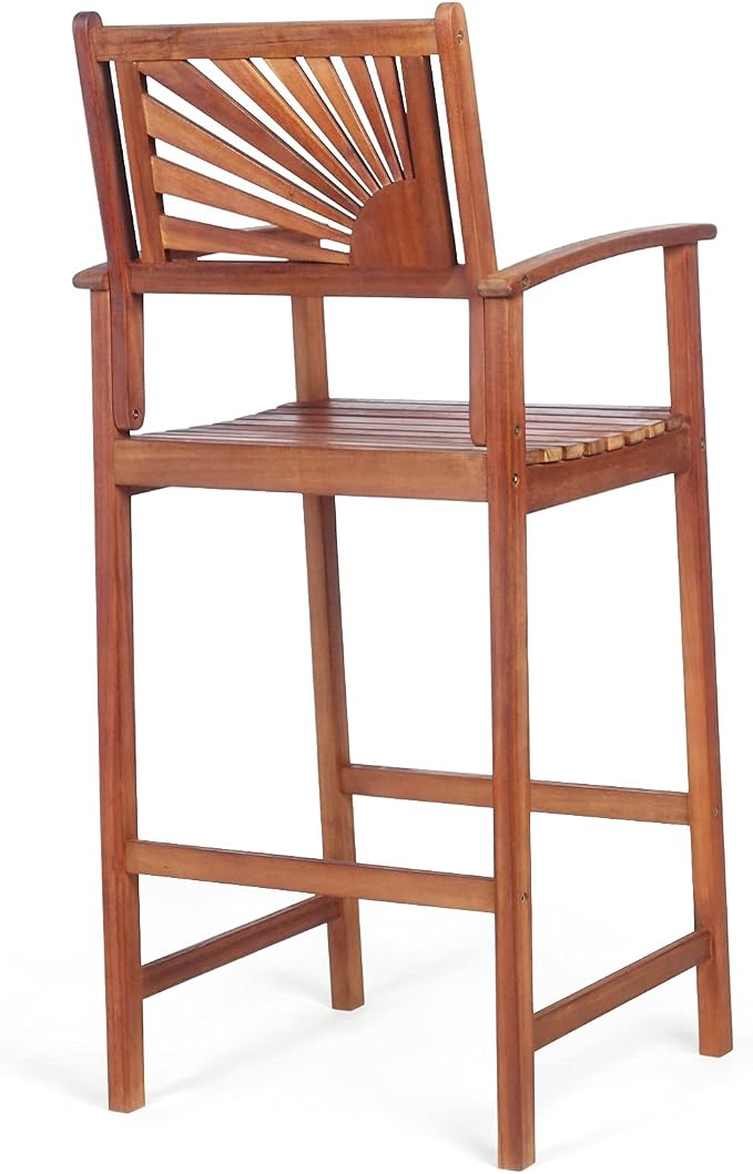 COSTWAY Bar Stools Set of 2, Outdoor Acacia Wood Bar Chairs - Image 9