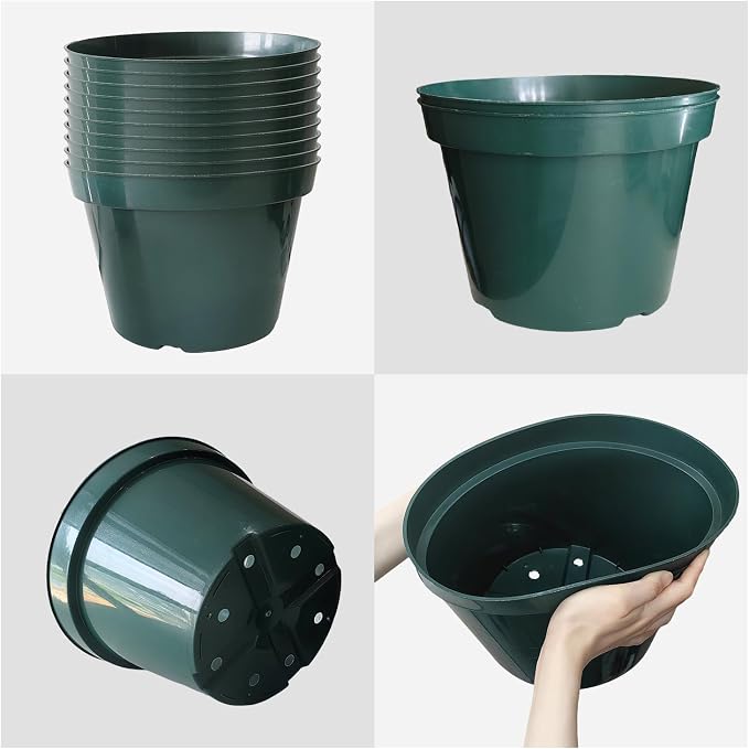 10 Pack Green Plastic Planter Pots, 10 Inch Thick - Image 3
