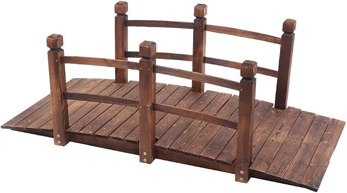 5FT Wooden Garden Arch Bridge Footbridge Decorative Backyard Bridge, Outdoor - Image 9
