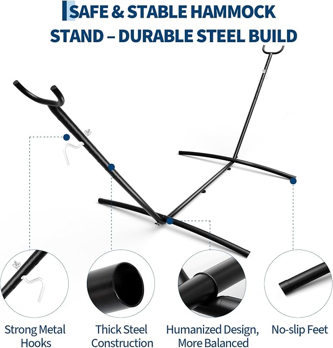 9FT Heavy Duty Adjustable Steel Hammock Stand, 450 LBS Capacity Outdoor Hammock - Image 4