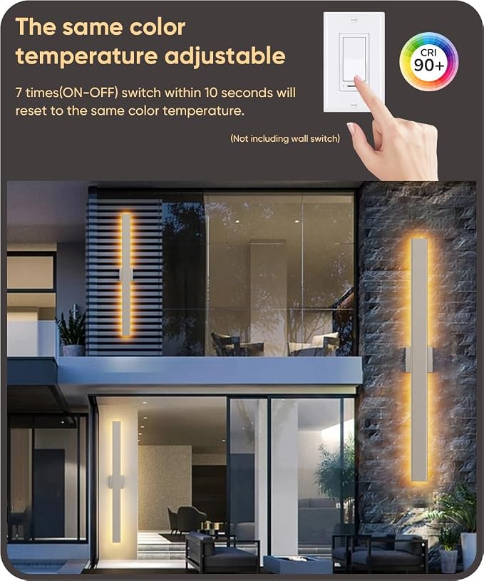 Aipsun 2 Packs Nickel Outdoor Wall Light 39.4inch Modern LED Exterior Wall - Image 4
