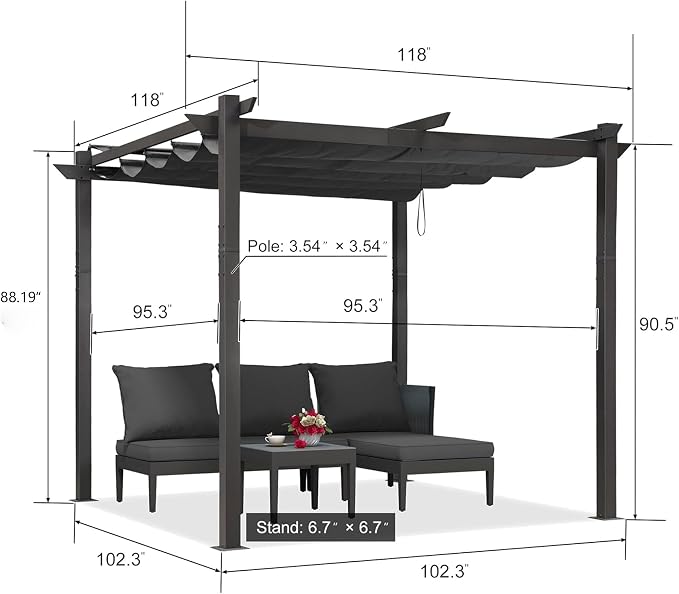 PURPLE LEAF 10' x 10' Aluminum Outdoor Pergola Wind-Resistant Retractable - Image 8
