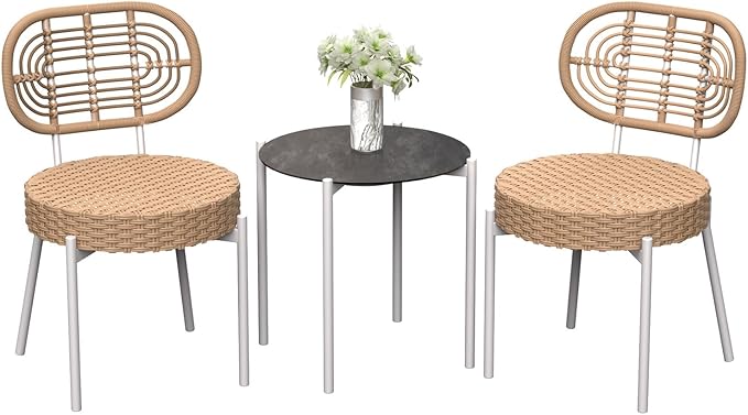 GarveeLife 3 Piece Wicker Patio Bistro Furniture Set, Outdoor Dining Chairs by GarveeLife