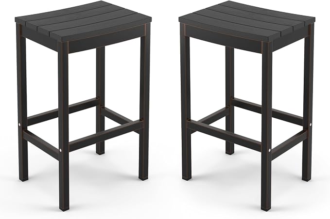 Outdoor Bar Stools Set of 2, 26 Inch Black HDPS Top and Bronze Leg Patio by COZYMAN