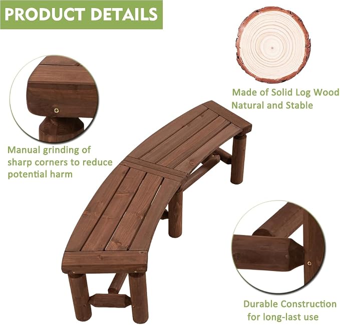 FORTUNO Outdoor Wooden Curved Backless Porch Bench Rustic Style Cedar/Fir Wood - Image 4