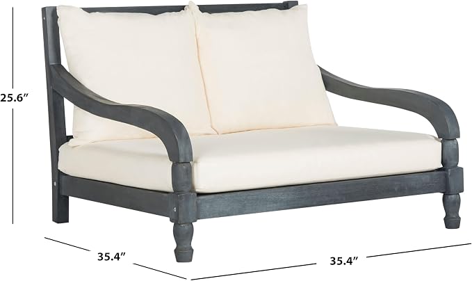 SAFAVIEH Outdoor Collection Pomona Ash Grey Solid Wood/Beige Lounger Bench Sofa - Image 3