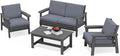 SERWALL 4 Piece HDPE Outdoor Furniture Set, All Weather Wood-Like Outdoor Sofa by SERWALL