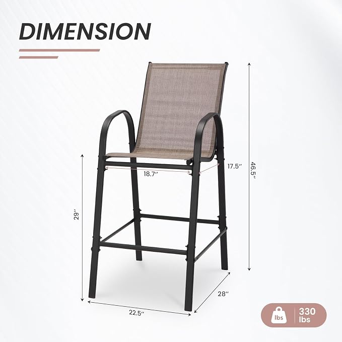 HOMREST Outdoor Bar Height Stools Set of 4, High Back Patio Chairs - Image 3